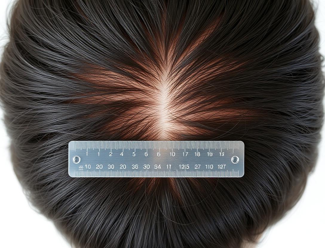 Scalp top-down reference photo with ruler